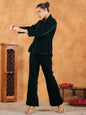 Janasya Green Velvet Solid Top,Bottom & Jacket