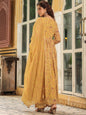 Janasya Mustard Georgette Floral Kurta,Bottom & Dupatta