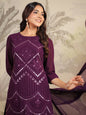 Janasya Purple Weightless Georgette Embroidered Kurta,Bottom & Dupatta