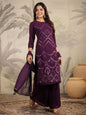 Janasya Purple Weightless Georgette Embroidered Kurta,Bottom & Dupatta