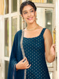 Janasya Dark Rayon Foil Print Straight Kurta Set