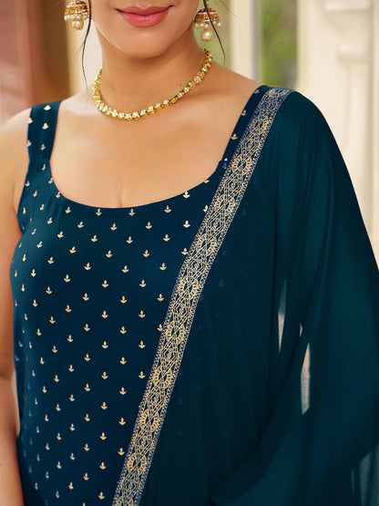 Janasya Dark Rayon Foil Print Straight Kurta Set