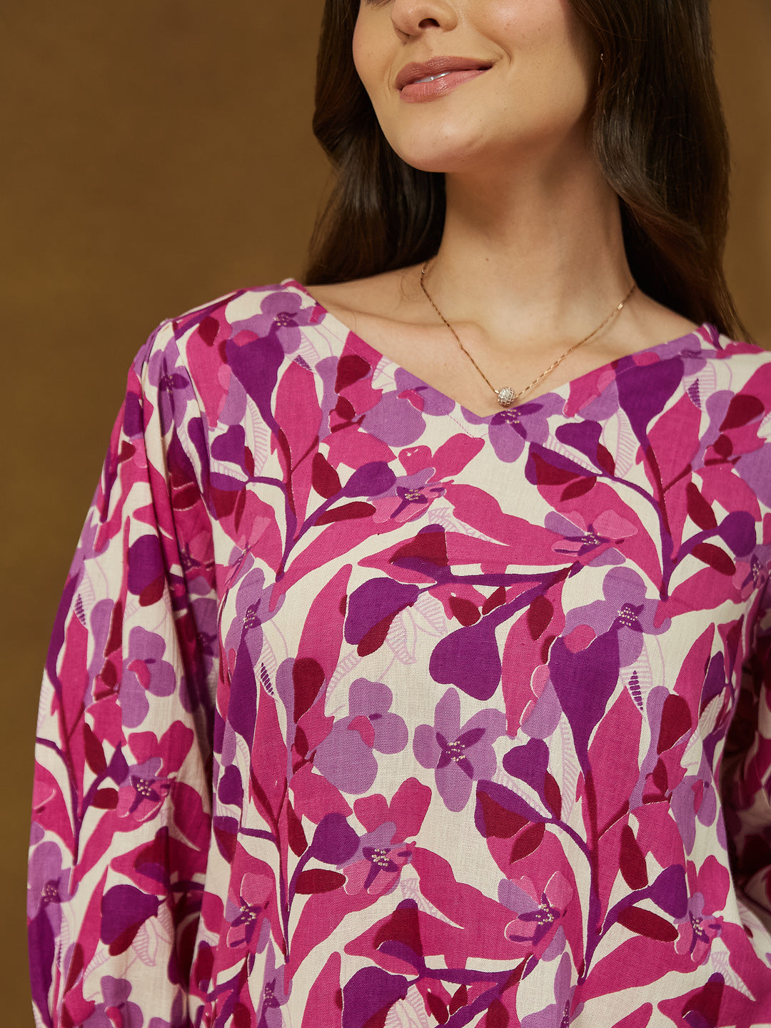Janasya Bright Cotton Floral A-Line Dress