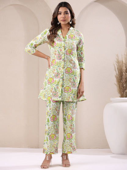 Janasya Light Cotton Floral Straight Top & Bottom Set