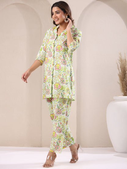 Janasya Light Cotton Floral Straight Top & Bottom Set