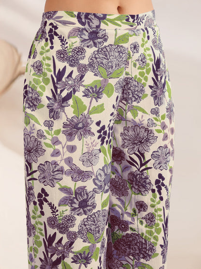 Janasya Light Cotton Floral Shirt Top & Bottom Set