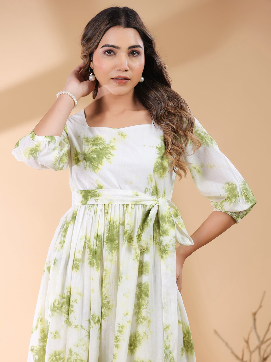 Janasya Bright Cotton Tie & dye Tiered Dress