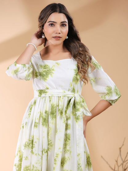Janasya Bright Cotton Tie & dye Tiered Dress