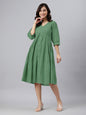 Janasya Bright Cotton Solid Gathered Dress
