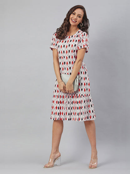 Janasya Bright Cotton Ikkat A-Line Dress