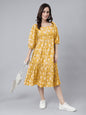 Janasya Bright Cotton Floral Tiered Dress