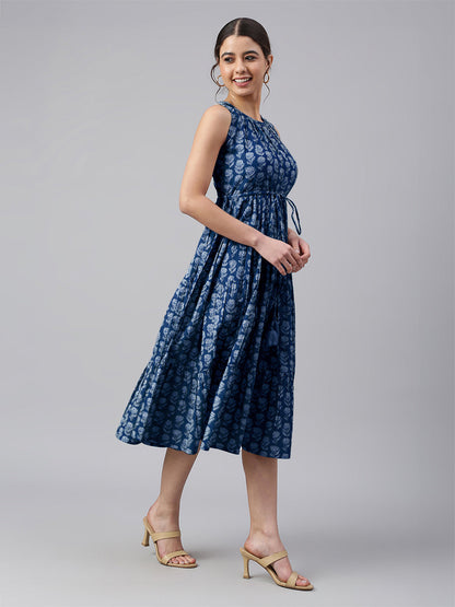 Janasya Bright Cotton Floral Tiered Dress