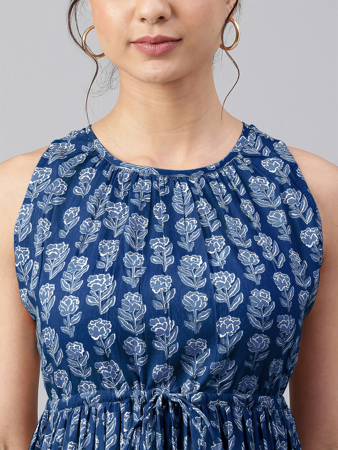 Janasya Bright Cotton Floral Tiered Dress