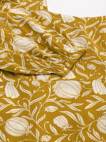 Janasya Dark Cotton Floral A-Line Dress