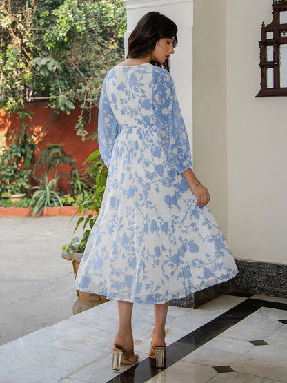 Janasya Light Georgette Floral Fit & Flare Dress