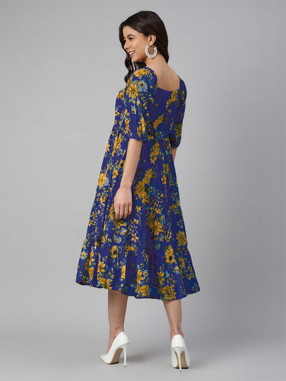 Janasya Bright Georgette Floral Tiered Dress