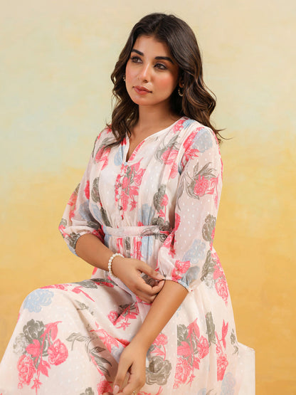 Janasya Light Georgette Floral Flared Dress