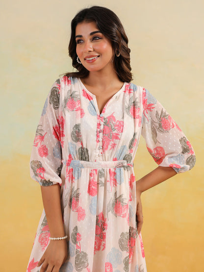 Janasya Light Georgette Floral Flared Dress