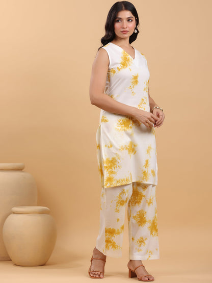 Janasya Bright Cotton Tie & dye Straight Kurta Set
