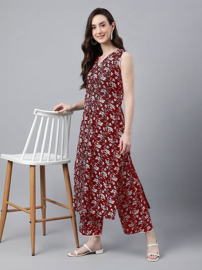 Janasya Bright Cotton Floral A-Line Kurta Set