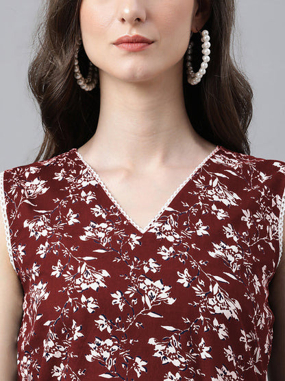 Janasya Bright Cotton Floral A-Line Kurta Set