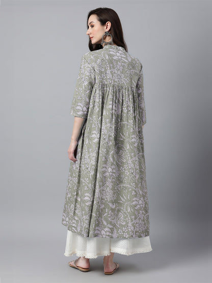 Janasya Light Cotton Floral Flared Kurta