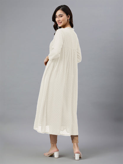 Janasya Light Dobby Chiffon Self Design Flared Kurta