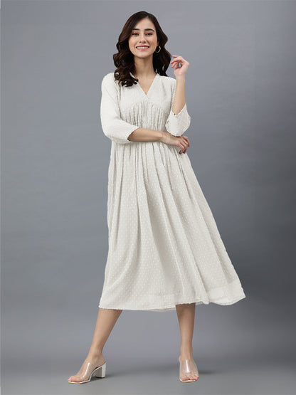 Janasya Bright Dobby Chiffon Self Design Flared Kurta