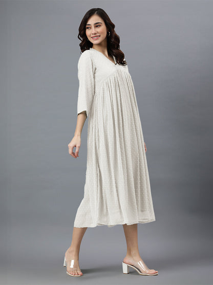Janasya Bright Dobby Chiffon Self Design Flared Kurta