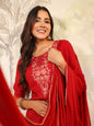 Janasya Dark Chanderi Embroidered Straight Kurta Set