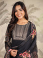 Janasya Dark Chanderi Yoke Embroidery Straight Kurta Set