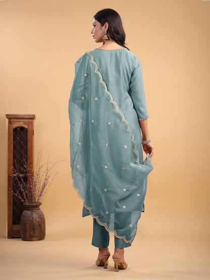 Janasya Light Chanderi Solid Straight Kurta Set