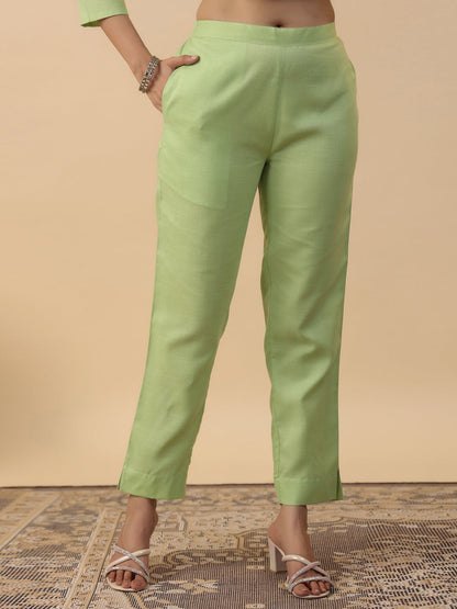 Janasya Bright Cotton Blend Yoke Embroidery Straight Kurta Set