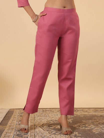Janasya Light Cotton Blend Yoke Embroidery Straight Kurta Set