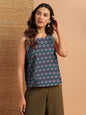 Janasya Dark Cotton Floral Regular Top