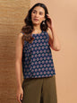 Janasya Dark Cotton Floral Straight Top