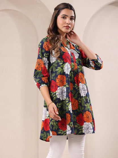 Janasya Bright Cotton Floral A-Line Tunic