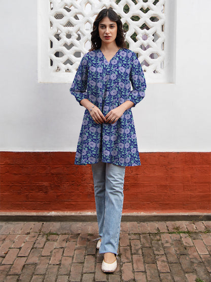 Janasya Dark Georgette Floral A-Line Tunic