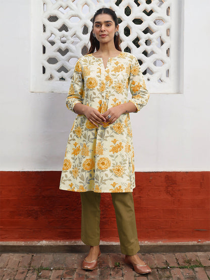 Janasya Light Cotton Floral A-Line Tunic