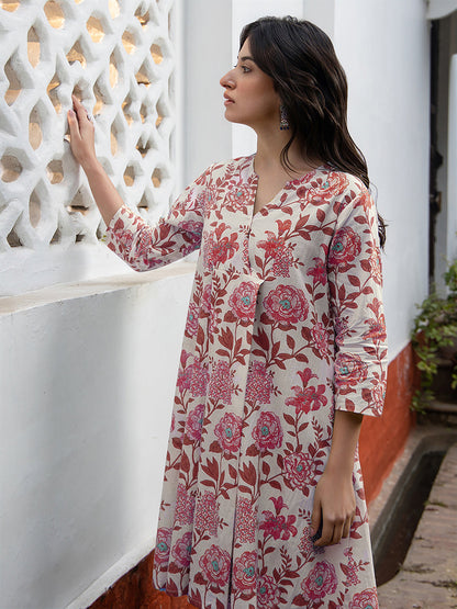Janasya Light Cotton Floral A-Line Tunic