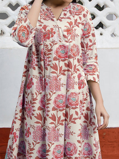 Janasya Light Cotton Floral A-Line Tunic