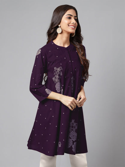 Janasya Bright Cotton Floral A-Line Tunic