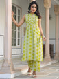 Janasya Bright Cotton Geometric A-Line Kurta Set