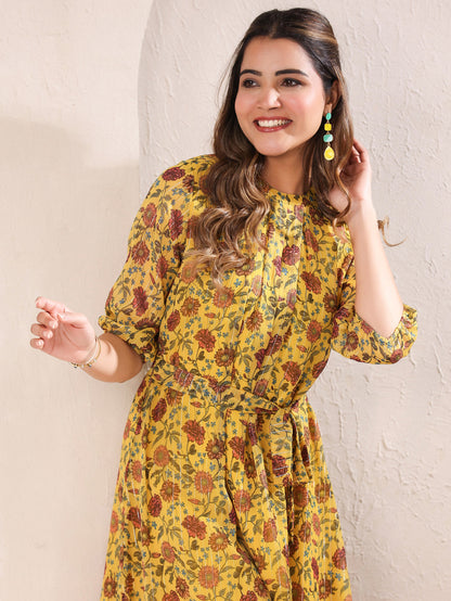Janasya Bright Georgette Floral A-Line Dress