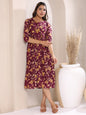 Janasya Dark Cotton Floral Gathered Dress