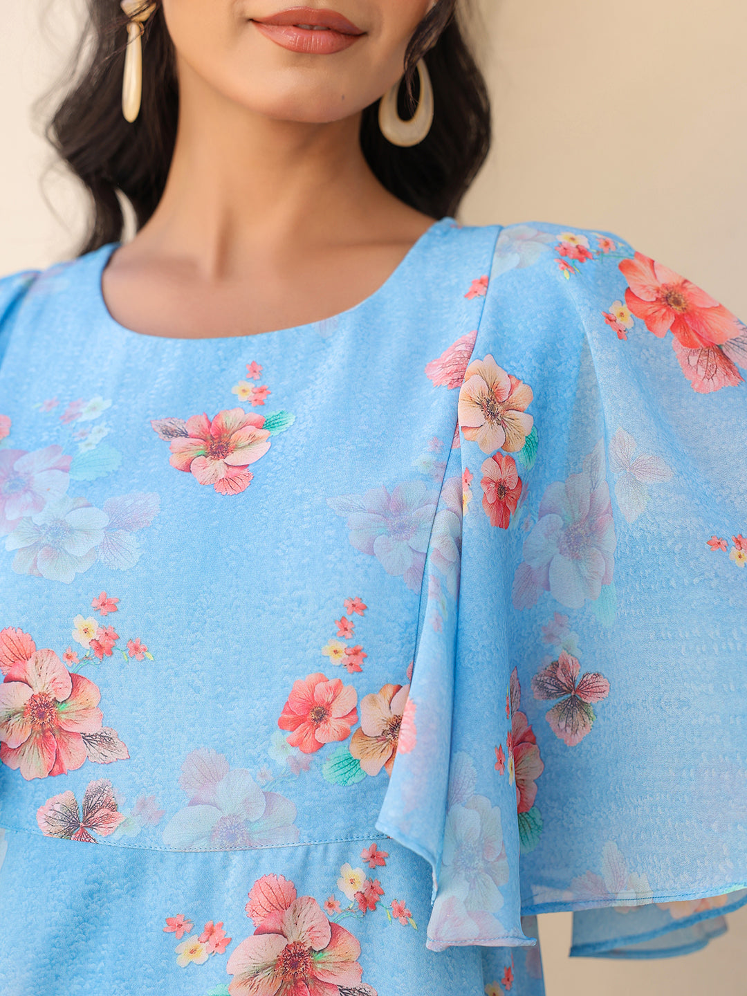 Janasya Bright Georgette Floral A-Line Dress