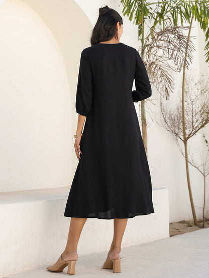 Janasya Dark Rayon Solid A-Line DRESS