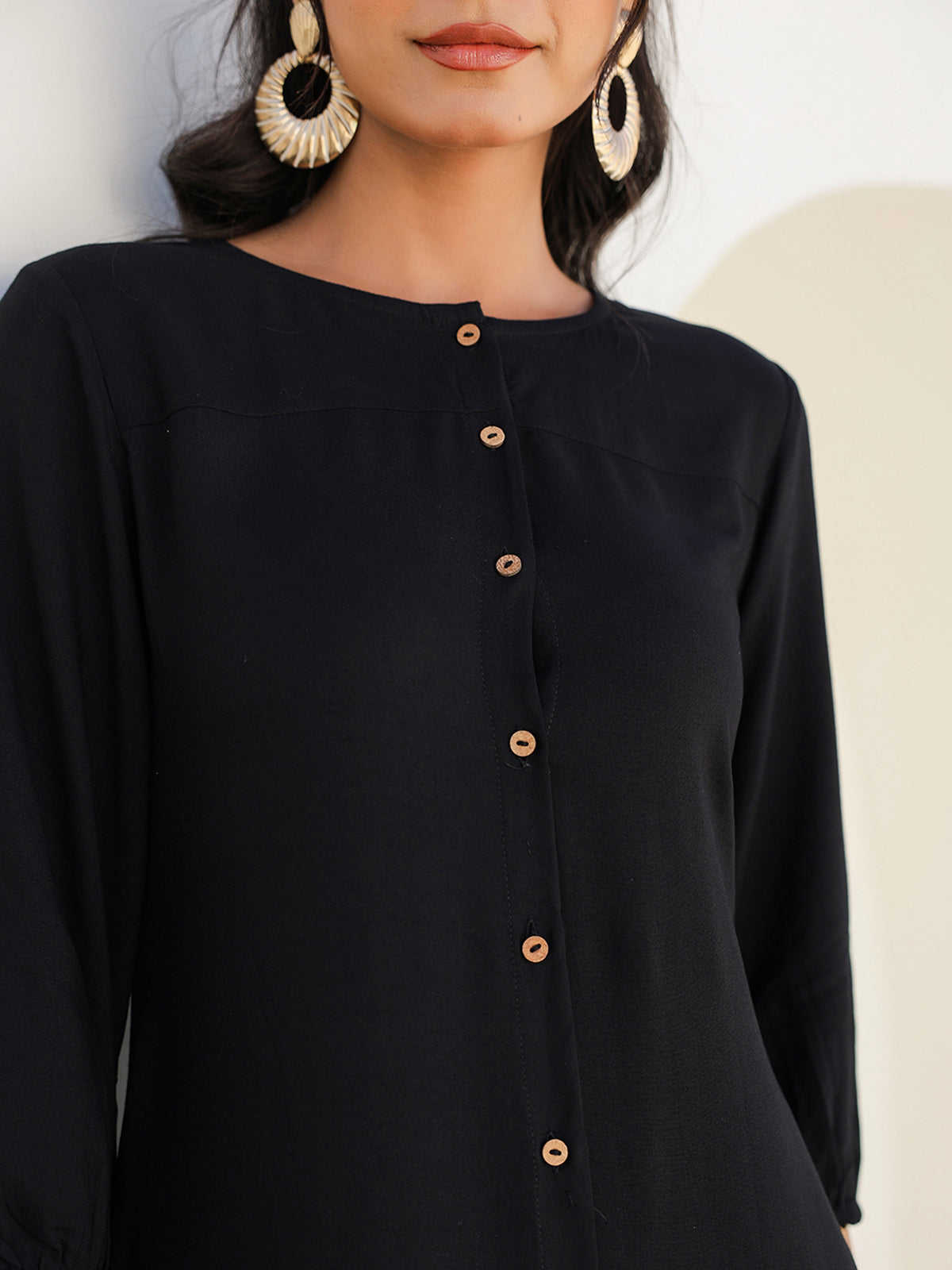 Janasya Dark Rayon Solid A-Line DRESS
