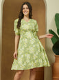 Janasya Light Cotton Floral A-Line Dress