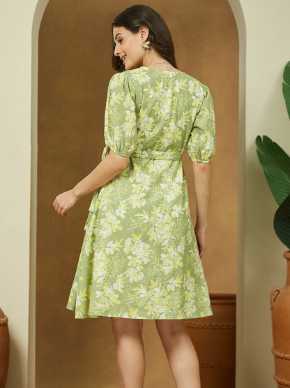 Janasya Light Cotton Floral A-Line Dress